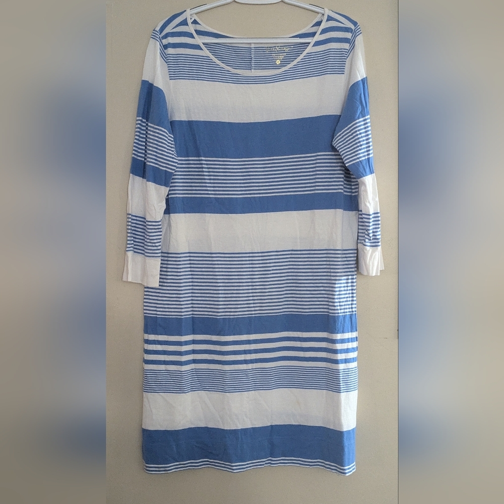 Lilly Pulitzer Striped Pima Cotton Dress Blue & White Women's Size XL - Picture 2 of 5
